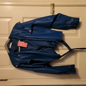 Royal Blue Cropped Pleather Jacket